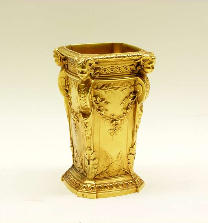 Antique French square section tapering gold vase by Boucheron